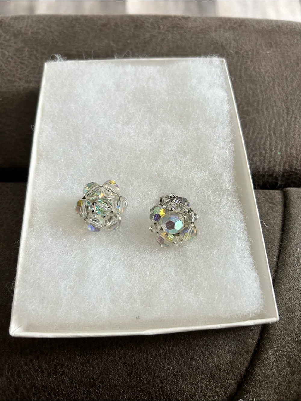 4-$50 Crystal Cluster Clip Earrings - Iridescent Clear - Picture 3 of 4